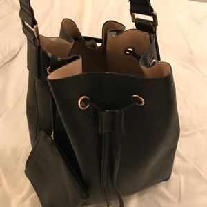 Black Leather Bucket Bag (Faux)